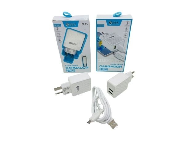 &u++ CARGADOR CELULAR TIPO V8 3.1A 2 USB DESMONTABLE IBEK IB3022